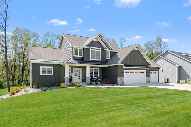 5414 Bradley Ct, Kalamazoo, MI 49009 - craftsman-style house with a standing seam roof, board and batten siding, a garage, roof with shingles, and driveway