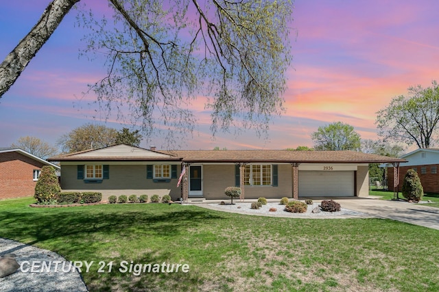 2936 Reppuhn Dr, Saginaw, MI 48603 - single story home featuring an attached garage, concrete driveway, a yard, and brick siding