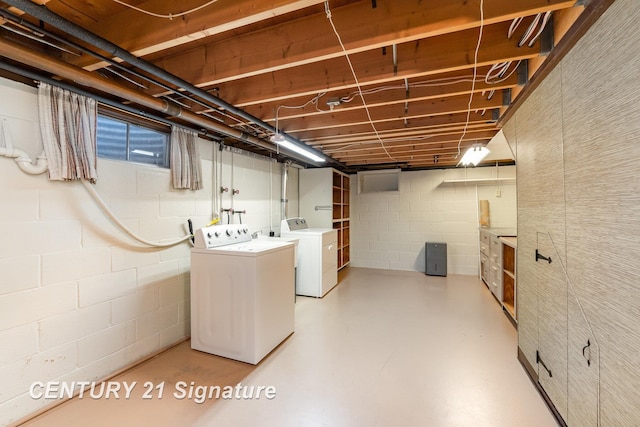 2936 Reppuhn Dr, Saginaw, MI 48603 - laundry area with washing machine and clothes dryer and concrete block wall