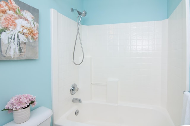 full bathroom with toilet and shower / washtub combination