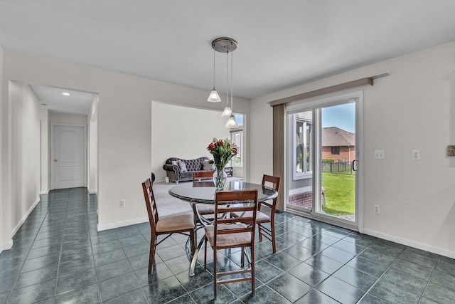 20261 Ramblewood Dr, Macomb, MI 48044 - dining area with baseboards and dark tile patterned flooring