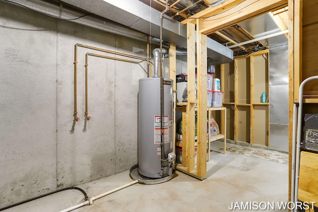 unfinished basement with gas water heater