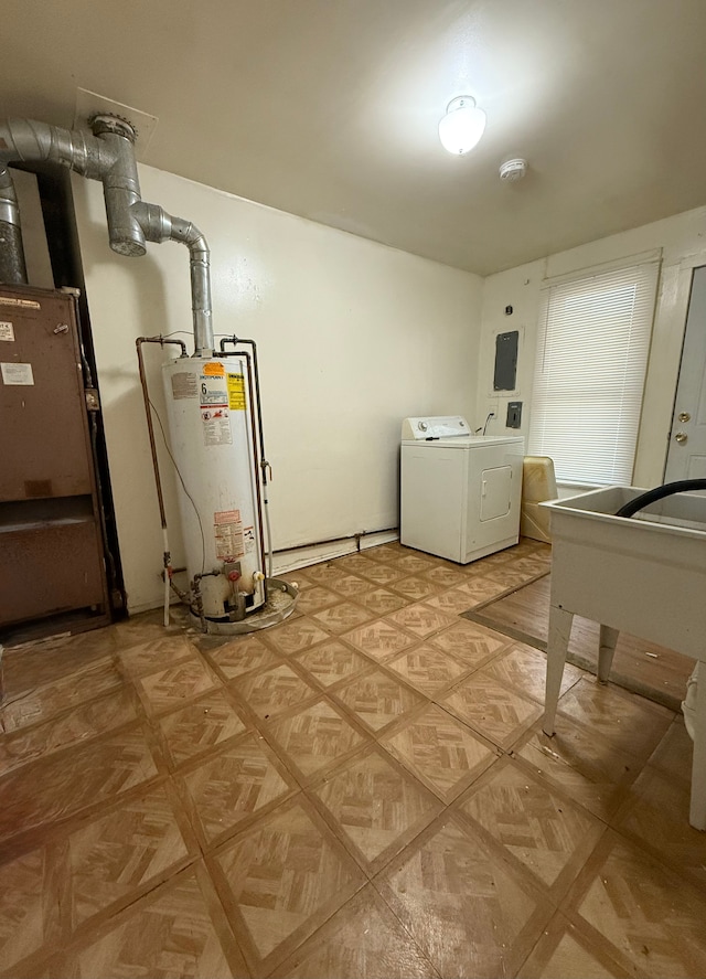 206 Frazier St, River Rouge, MI 48218 - laundry area featuring washer / dryer, water heater, and electric panel