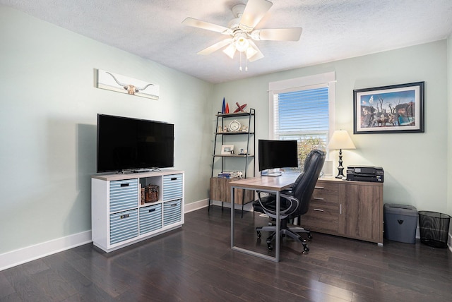 3080 Silver Fir Ct, Holland, MI 49424 - office with dark wood-style flooring, baseboards, ceiling fan, and a textured ceiling