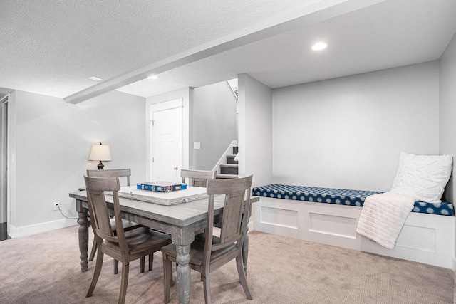 3080 Silver Fir Ct, Holland, MI 49424 - dining space with carpet flooring, stairs, a textured ceiling, and recessed lighting