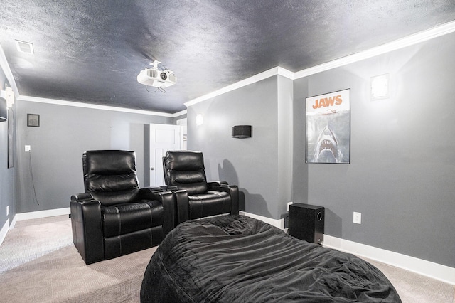 3080 Silver Fir Ct, Holland, MI 49424 - home theater with crown molding, light colored carpet, baseboards, and a textured ceiling