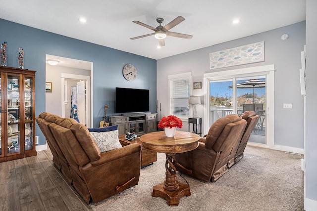 3080 Silver Fir Ct, Holland, MI 49424 - living area featuring a ceiling fan, baseboards, recessed lighting, and wood finished floors