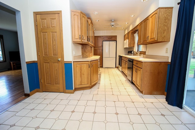 6339 Westchester St, Portage, MI 49024 - kitchen with white appliances, light countertops, ceiling fan, a sink, and recessed lighting