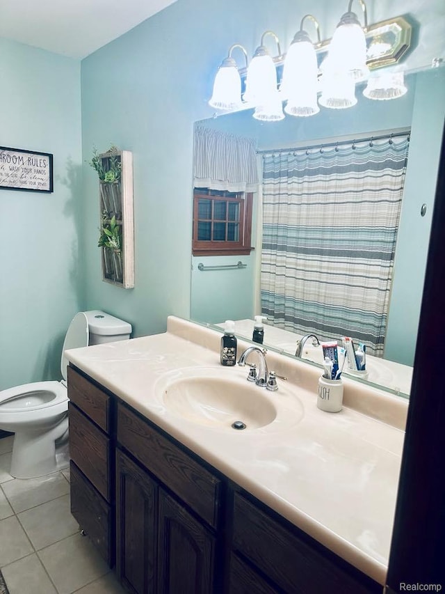 3217 Autumn View Ln, Metamora, MI 48455 - bathroom with toilet, vanity, tile patterned floors, and a shower with curtain
