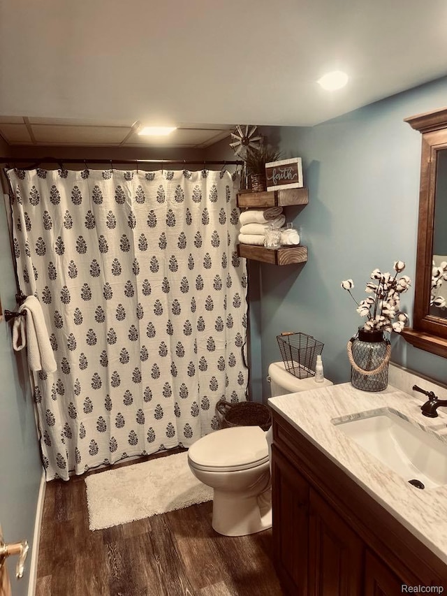 3217 Autumn View Ln, Metamora, MI 48455 - bathroom with wood finished floors, vanity, toilet, and a shower with curtain