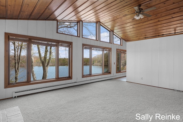 16972 James Dr, Big Rapids, MI 49307 - unfurnished sunroom with a water view, baseboard heating, and vaulted ceiling