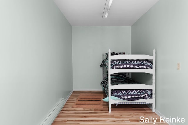 16972 James Dr, Big Rapids, MI 49307 - bedroom with wood finished floors, baseboards, and a baseboard radiator