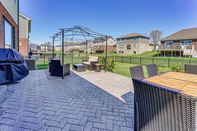 5134 Muirfield Ln, Clarkston, MI 48348 - view of patio / terrace featuring a residential view, grilling area, an outdoor living space, outdoor dining space, and central air condition unit