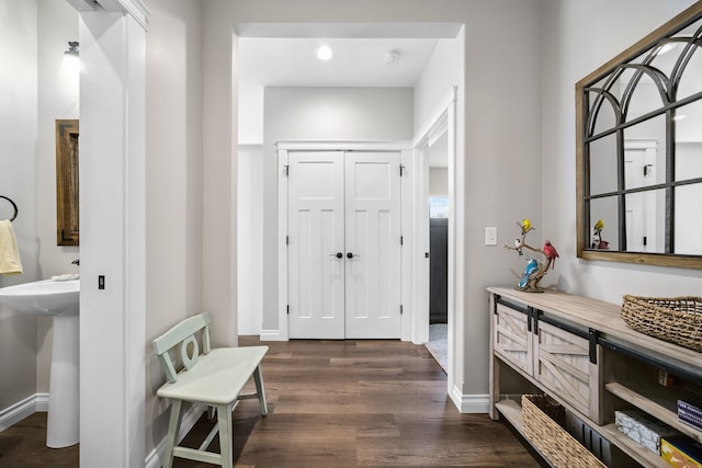 153 Tippi Trl, Buckley, MI 49620 - mudroom with dark wood finished floors, baseboards, a sink, and recessed lighting
