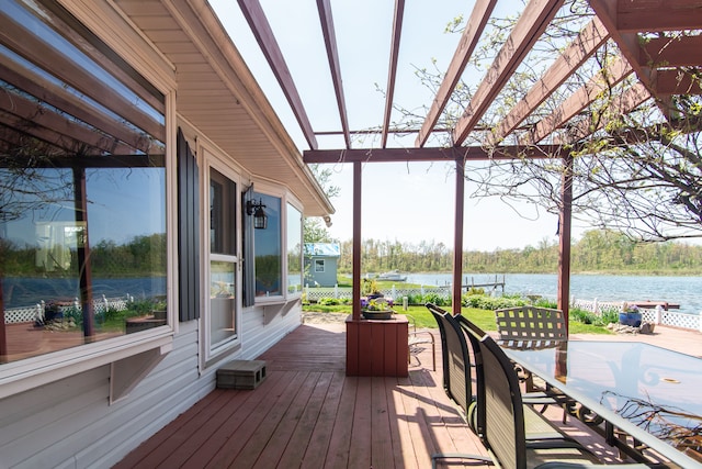 5303 Lake Rd, Reading, MI 49274 - deck with a water view, a pergola, and outdoor dining space