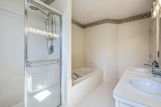 1953 Harley Ct, Ann Arbor, MI 48103 - full bath with a shower stall, a bath, tile patterned floors, and double vanity