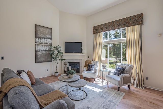 1953 Harley Ct, Ann Arbor, MI 48103 - living room featuring light wood-style floors, a fireplace, and baseboards