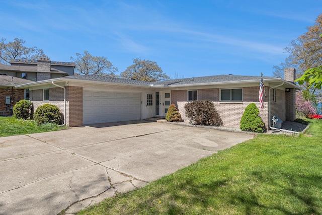 7262 Hatchery Rd, Waterford, MI 48327 - ranch-style home featuring a chimney, brick siding, an attached garage, and concrete driveway
