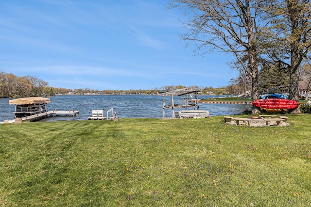 7262 Hatchery Rd, Waterford, MI 48327 - dock area with a lawn and a water view