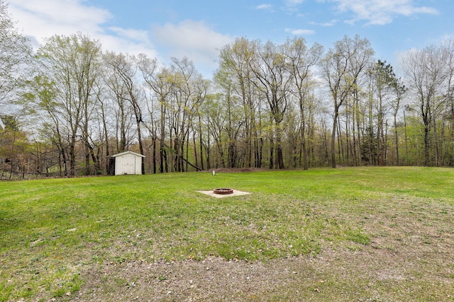 68687 M-43, South Haven, MI 49090 - view of green lawn with an outdoor fire pit, a shed, and an outdoor structure
