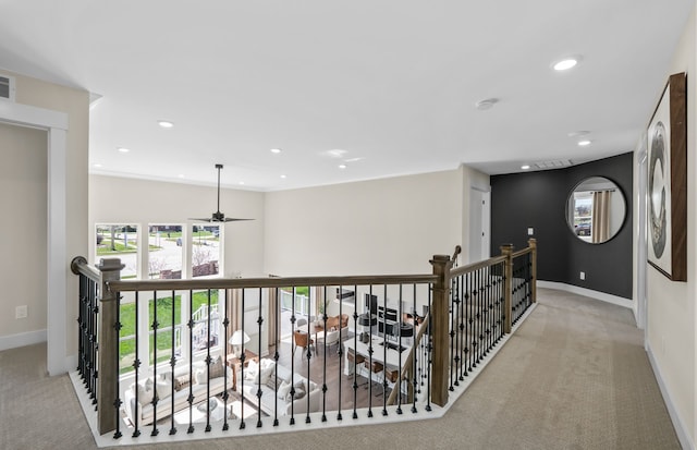 6235 Marsh, Ypsilanti, MI 48197 - hall featuring carpet, an upstairs landing, baseboards, and recessed lighting