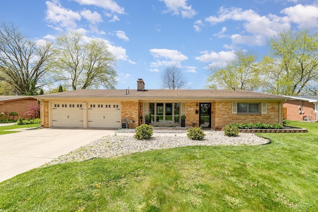 1961 Seminole Ln, Saginaw, MI 48638 - single story home featuring an attached garage, driveway, brick siding, and a chimney