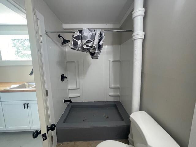 519 Whaley St, Cadillac, MI 49601 - bathroom featuring a shower, toilet, and a sink