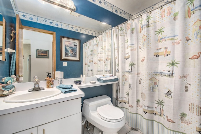 409 Lake Dr Unit 10, New Buffalo, MI 49117 - full bathroom with toilet, vanity, and a shower with shower curtain