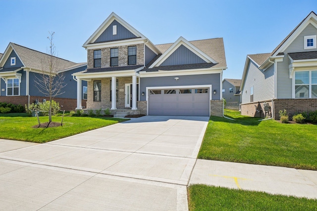 5534 Helmsdale Blvd, West Bloomfield, MI 48322 - craftsman-style home featuring board and batten siding, driveway, a front yard, and brick siding