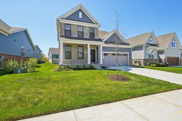 5534 Helmsdale Blvd, West Bloomfield, MI 48322 - craftsman inspired home with brick siding, driveway, an attached garage, covered porch, and a front lawn