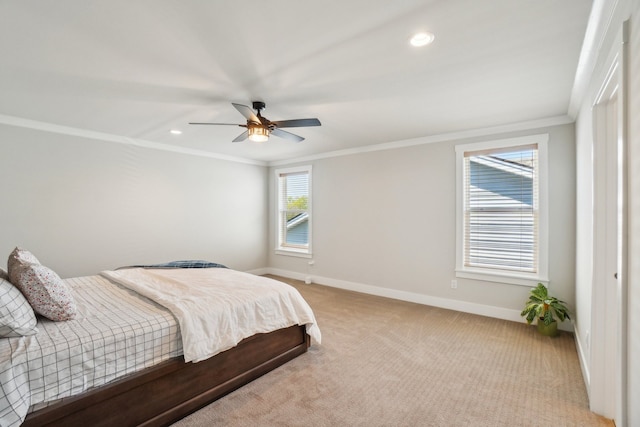 5534 Helmsdale Blvd, West Bloomfield, MI 48322 - carpeted bedroom with baseboards, crown molding, recessed lighting, and ceiling fan