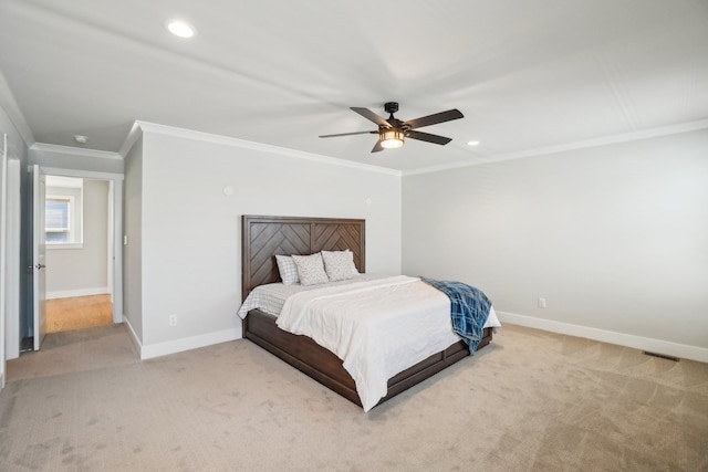 5534 Helmsdale Blvd, West Bloomfield, MI 48322 - carpeted bedroom with ornamental molding, baseboards, recessed lighting, and ceiling fan