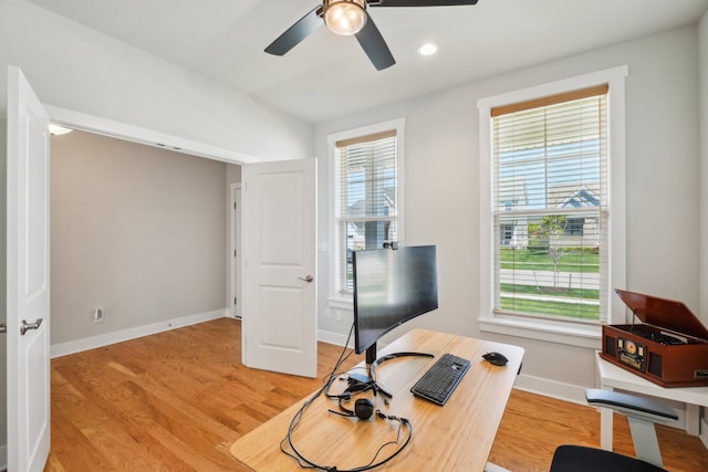 5534 Helmsdale Blvd, West Bloomfield, MI 48322 - office featuring a ceiling fan, light wood finished floors, and baseboards