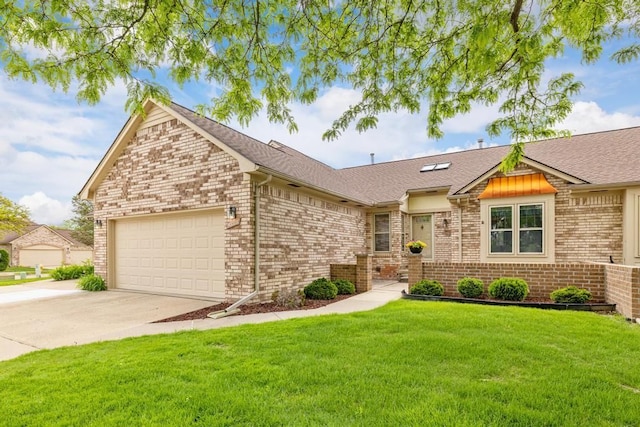 43389 Riverbend Blvd, Clinton Township, MI 48038 - view of front of home with brick siding, concrete driveway, a front lawn, a garage, and roof with shingles