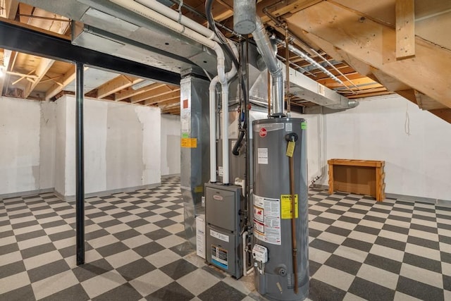 43389 Riverbend Blvd, Clinton Township, MI 48038 - unfinished below grade area with tile patterned floors and gas water heater