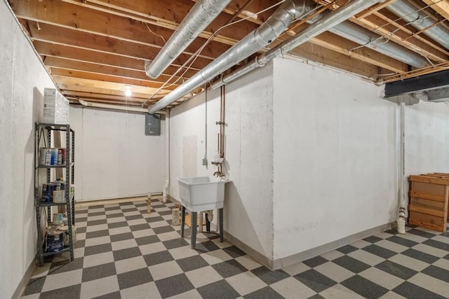 43389 Riverbend Blvd, Clinton Township, MI 48038 - unfinished below grade area with tile patterned floors, electric panel, and a sink