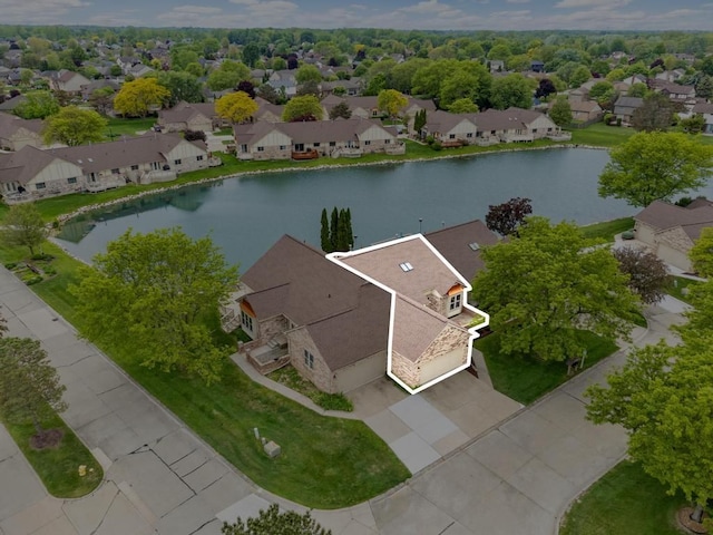 43389 Riverbend Blvd, Clinton Township, MI 48038 - aerial view of residential area featuring property boundaries highlighted and a large body of water