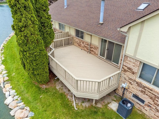 43389 Riverbend Blvd, Clinton Township, MI 48038 - wooden deck with central air condition unit and a water view