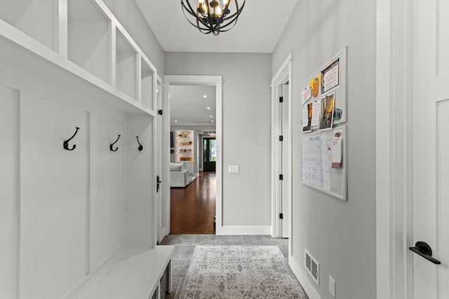1486 Cedar Dr, Birmingham, MI 48009 - mudroom with a chandelier, baseboards, and recessed lighting