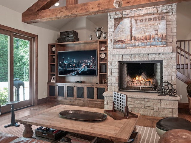 3418 Westchester Rd, Bloomfield Hills, MI 48304 - living room featuring wood finished floors, a fireplace, and baseboards