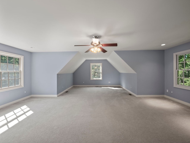 3418 Westchester Rd, Bloomfield Hills, MI 48304 - bonus room with ceiling fan, light carpet, baseboards, and vaulted ceiling