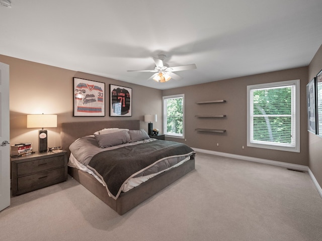 3418 Westchester Rd, Bloomfield Hills, MI 48304 - bedroom featuring light carpet, baseboards, and ceiling fan