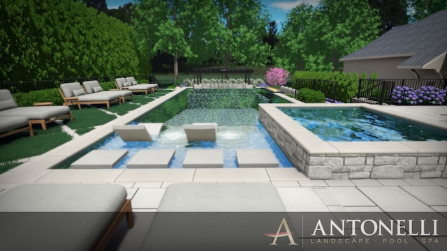 3418 Westchester Rd, Bloomfield Hills, MI 48304 - view of swimming pool with an in-ground hot tub, an outdoor living space, fence, and a patio