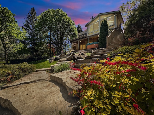 2660 Silverdown Ct, Waterford, MI 48328 - back of property at dusk with stairway