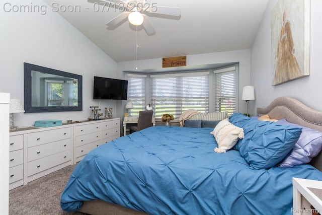 25380 Tara Ln, Flat Rock, MI 48134 - bedroom with carpet floors, vaulted ceiling, and ceiling fan