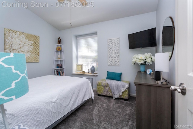 25380 Tara Ln, Flat Rock, MI 48134 - bedroom with dark colored carpet and lofted ceiling