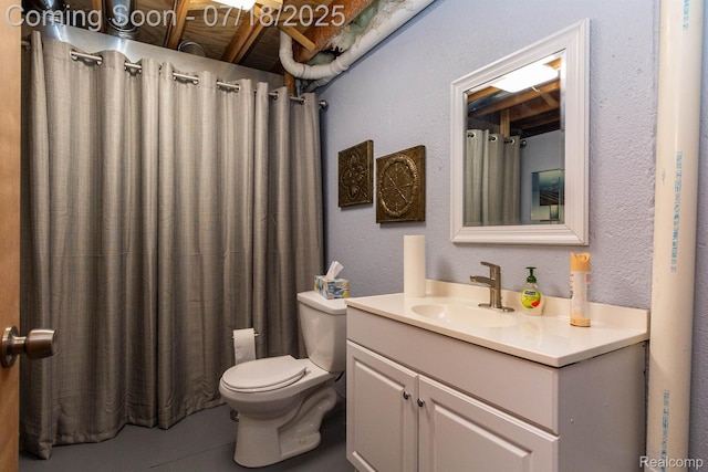 25380 Tara Ln, Flat Rock, MI 48134 - full bath featuring vanity, a textured wall, a shower with shower curtain, and tile patterned flooring