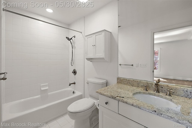222 Arlington St, Birmingham, MI 48009 - bathroom featuring toilet, vanity, shower / washtub combination, and tile patterned floors