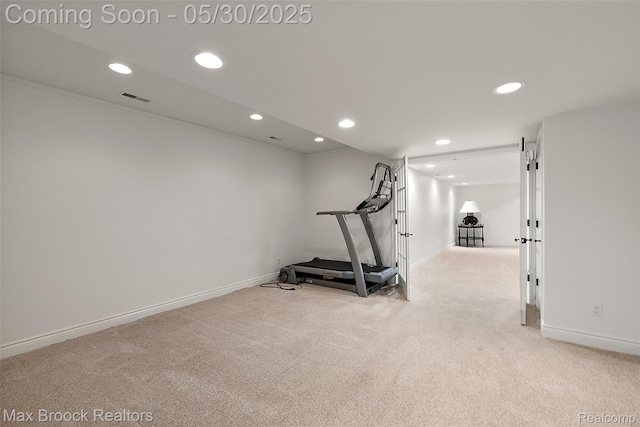 222 Arlington St, Birmingham, MI 48009 - exercise area featuring carpet flooring, recessed lighting, and baseboards