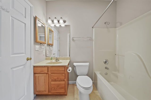 3605 Terrace Hills Ln, Jackson, MI 49203 - bathroom featuring toilet, bathtub / shower combination, tile patterned flooring, vanity, and baseboards